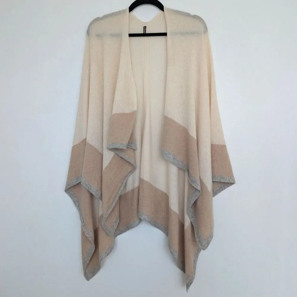 J. McLaughlin Cashmere Colorblock Poncho Shawl Wrap Kimono Cardigan One Size - Picture 2 of 16